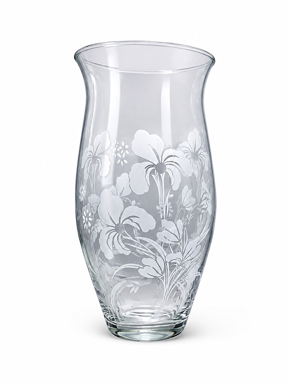 Vintage Pasabahce Glass Etched Vase Made in Turkey Iris Flowers - Picture 1 of 5